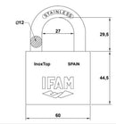 Dimensions du Cadenas INOX TOP 60 IFAM pour les bateaux, coffre, conteneur en milieu marin
