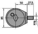 Dimensions et schema du Sabot demi bille  Viro 4221 serrure antivol pour rideaux metallique et porte de garage