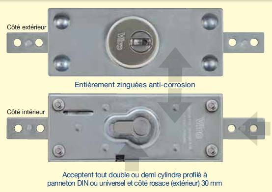 Serrure ave cylindre haute securite, VIRO 8271 pour rideau metallique et porte acier