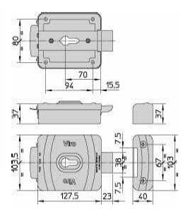 Serrure electrique VIRO V9087 V90 12 volts CA, pour cylindre avec gache