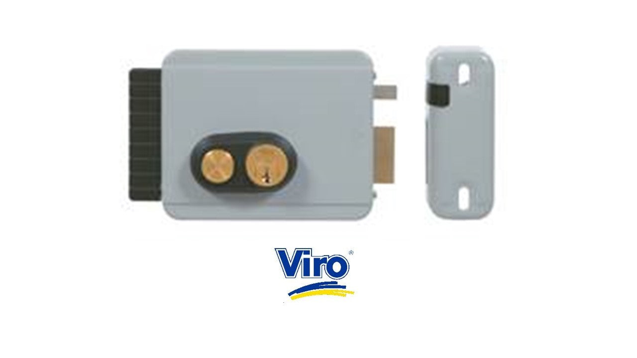Serrure electrique VIRO V8972 V97 GAUCHE avec bouton 12 volts CA, réglable de 50 a 80 mm